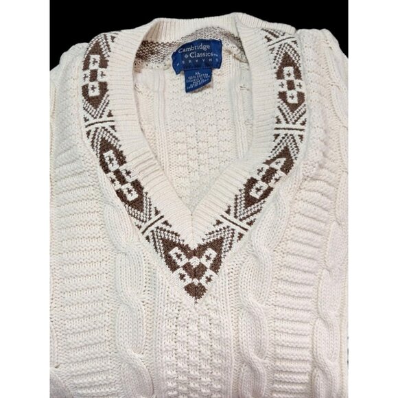 Cambridge Classics Other - Vintage Cambridge Classics SweaterMens Cable Knit Sweater V-Neck XL Cream & Brow